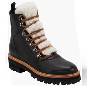 MARC FISHER $199 Shoes Womens Izzie Genuine Shearling Lug Sole Boot Size 6 NEW